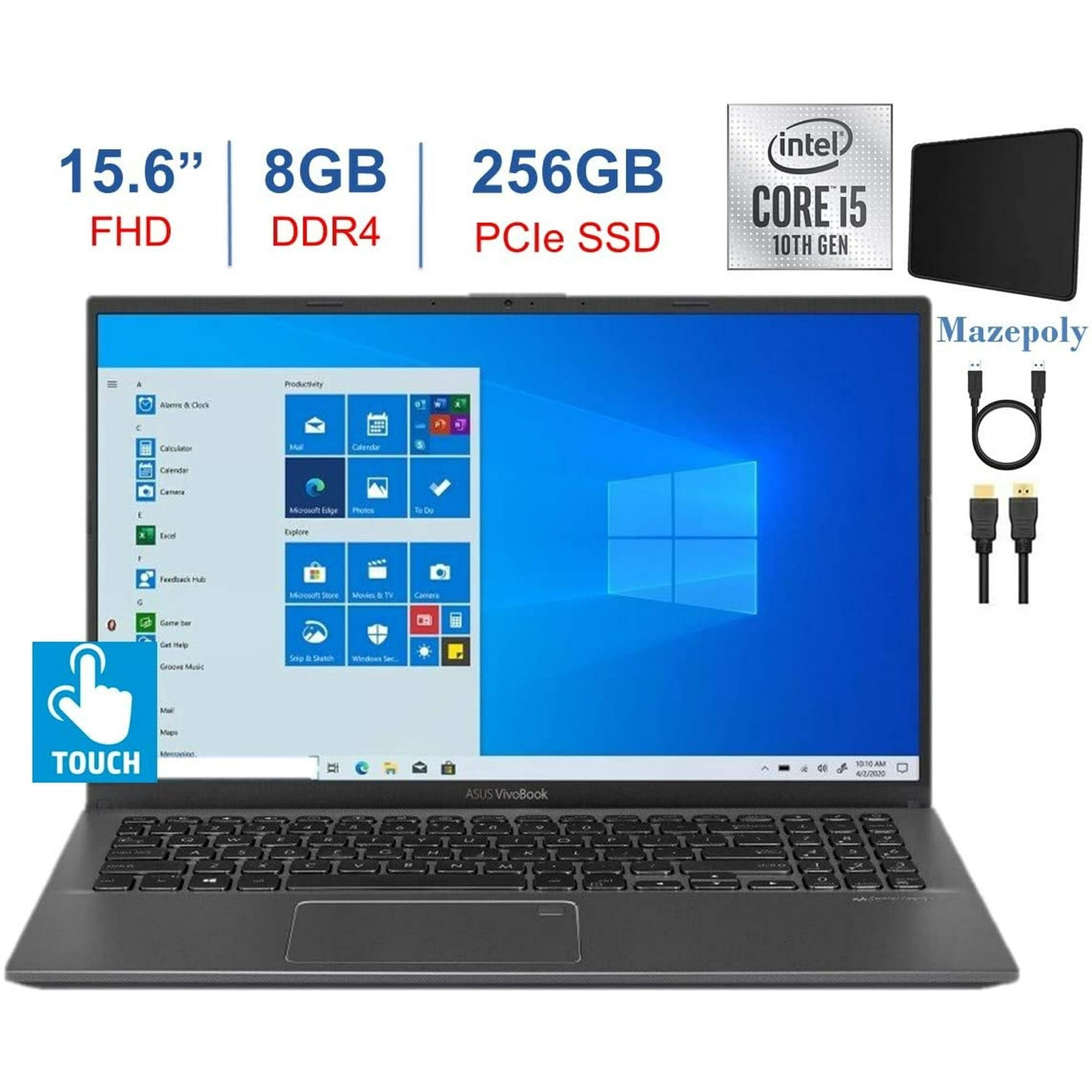 Newest ASUS VivoBook 15.6-inch Touchscreen FHD Laptop PC, 10th Gen Quad-Core Intel I5-1035G1, 8GB DDR4, 256GB PCIe SSD, Fingerprint Reader, Windows 10 Home w/Mazepoly Accessories
