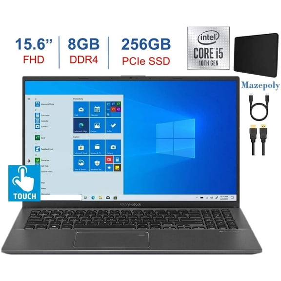 Pre-Owned Newest ASUS VivoBook 15.6-inch Touchscreen FHD Laptop PC, 10th Gen Quad-Core Intel I5-1035G1, 8GB DDR4, 256GB PCIe SSD, Fingerprint Reader, Windows 10 Home w/Mazepoly Accessories