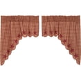 thumbnail image 2 of VHC Brands Burgundy Star Primitive Curtains for Kitchen Windows, Swag Set of 2, Red Checkered, 2 of 6