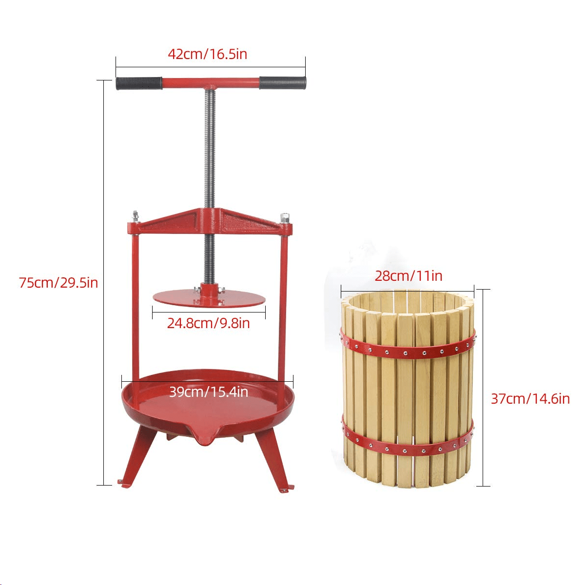 3.17 Gallon/12L-More Stable,Apple Grape Crusher for Juice Maker,Kitchen Solid Wood Basket Fruit Wine Cider Press 