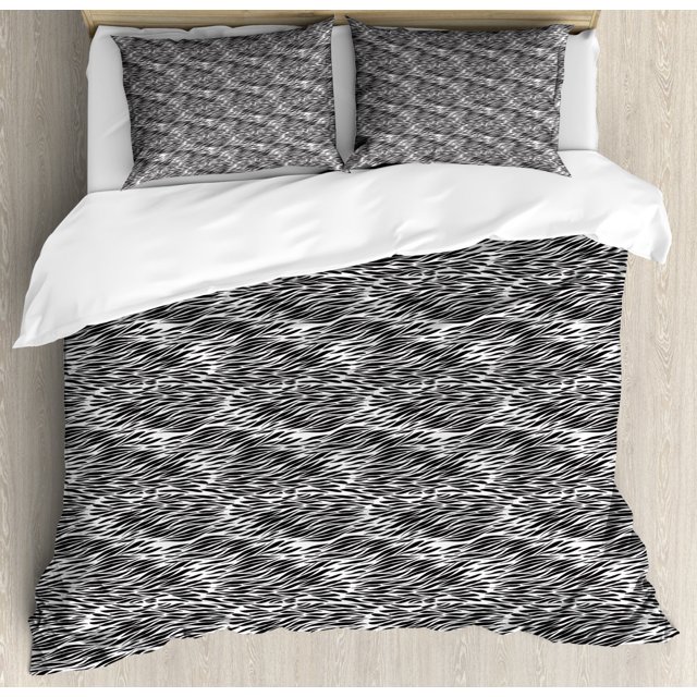 Zebra Print Queen Size Duvet Cover Set, Black and White Hand Drawn