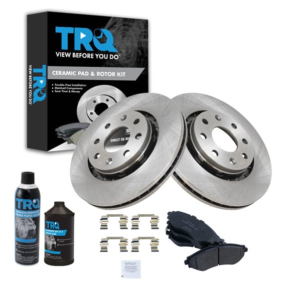 TRQ Ceramic Pad & Brake Rotor Front Kit w/Fluids for Chevy Aveo Spark Pontiac G3 BKA17951