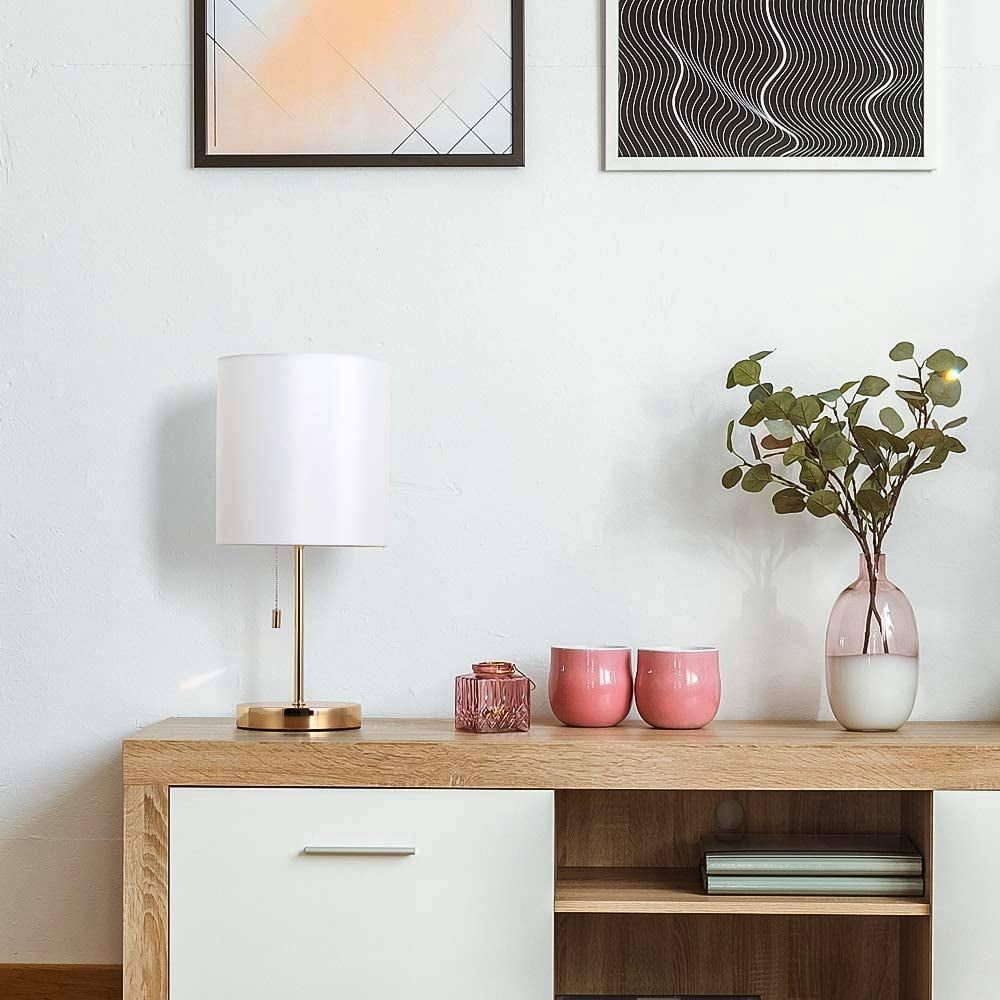 Oumilen Gold Modern Desk Lamp with Metal Base White Shade