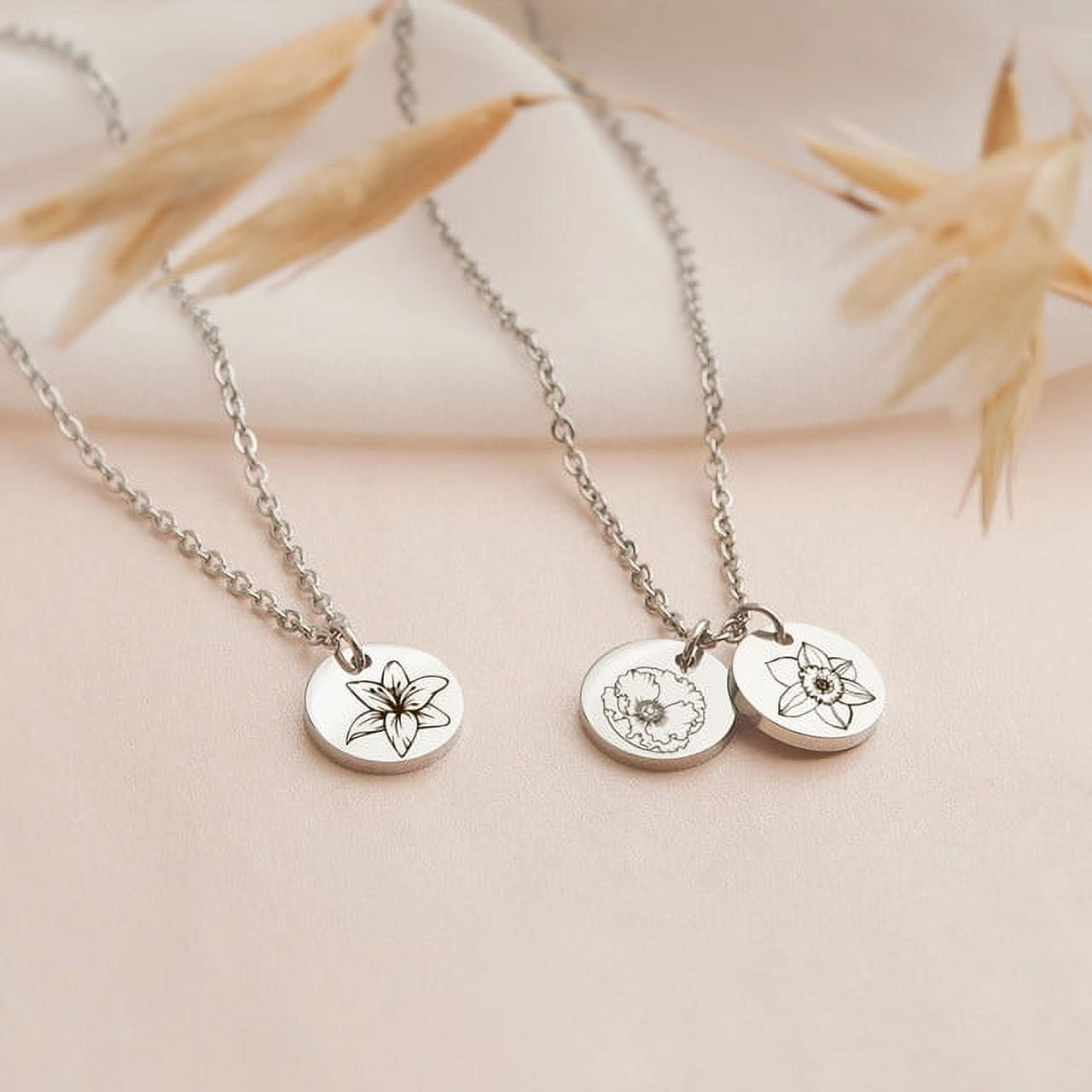 Personalized Birth Flower Necklace - Birthflower Necklace With Back Initial - Poppy Flower Charm - Birth Flower Gift - Birthday Gift for Daughter