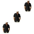 thumbnail image 4 of pitrice Men Shirt Casual Short Sleeve Breathable Replacement Button Down Solid Color Fashionable Home Dating Shirts Top Black 2XL 3Set, 4 of 6