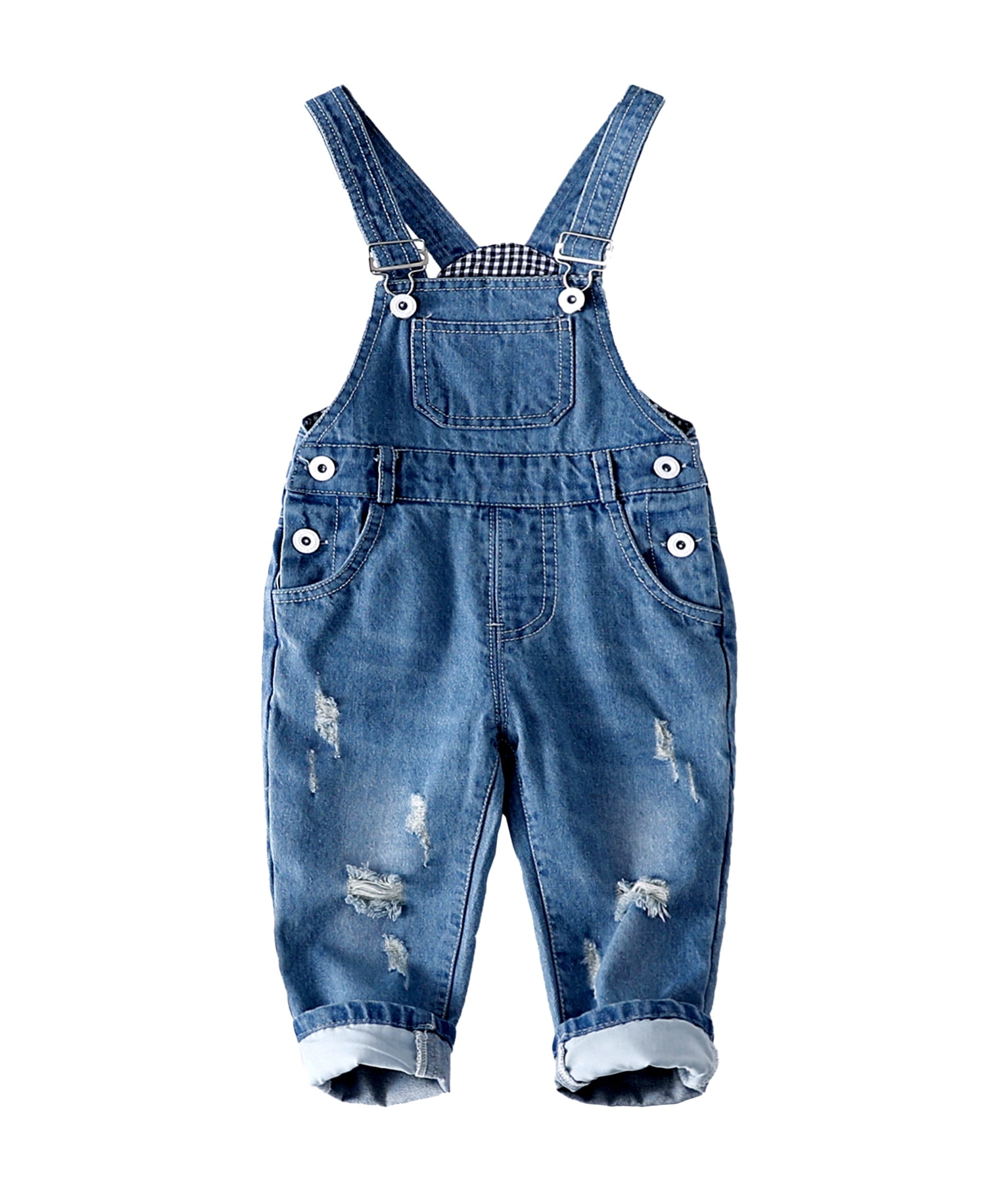 Kidscool Space Baby&Little Girls Flower Embroidered Washed Cotton Denim Overalls 