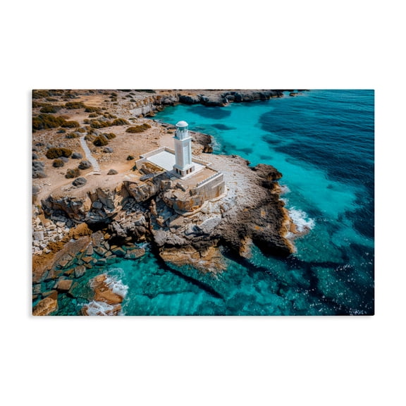 Stupell Industries Mediterranean Lighthouse Overlook Canvas Wall Art design by Don Schwartz, 16 x 24