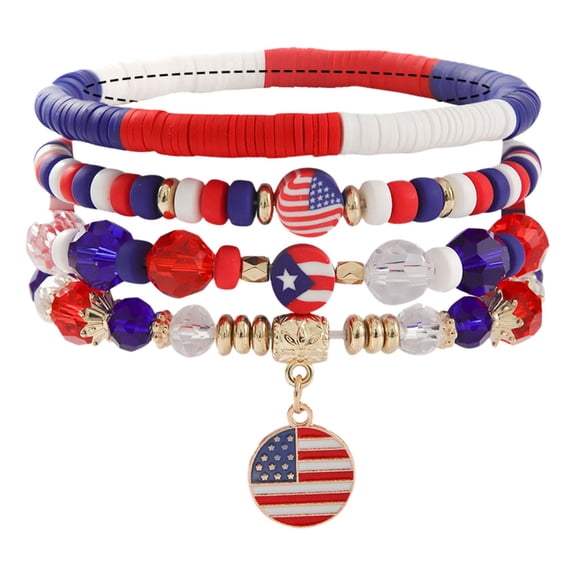 AYktou 4 Pcs 4th of July Bracelets for Women, Independence Day Beaded Stretch Bracelets Set, Patriotic Jewelry Accessories Red White Blue Beaded Hand String 250th Anniversary Celebration Bracelet