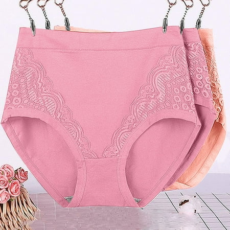 uublik Value 3-Pack  Briefs for Women High Waist Breathable Briefs Soft Underpants Ladies Stretch Panties Womens Lace Underwear Pink