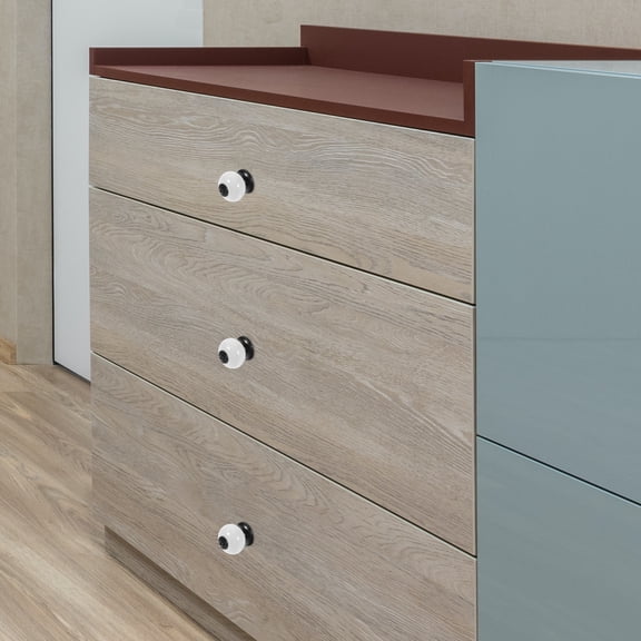 ETHZZLE Set of 5 White Round Ceramic Drawer Knobs with Metal Screws for Cabinet Doors and Furniture Pulls