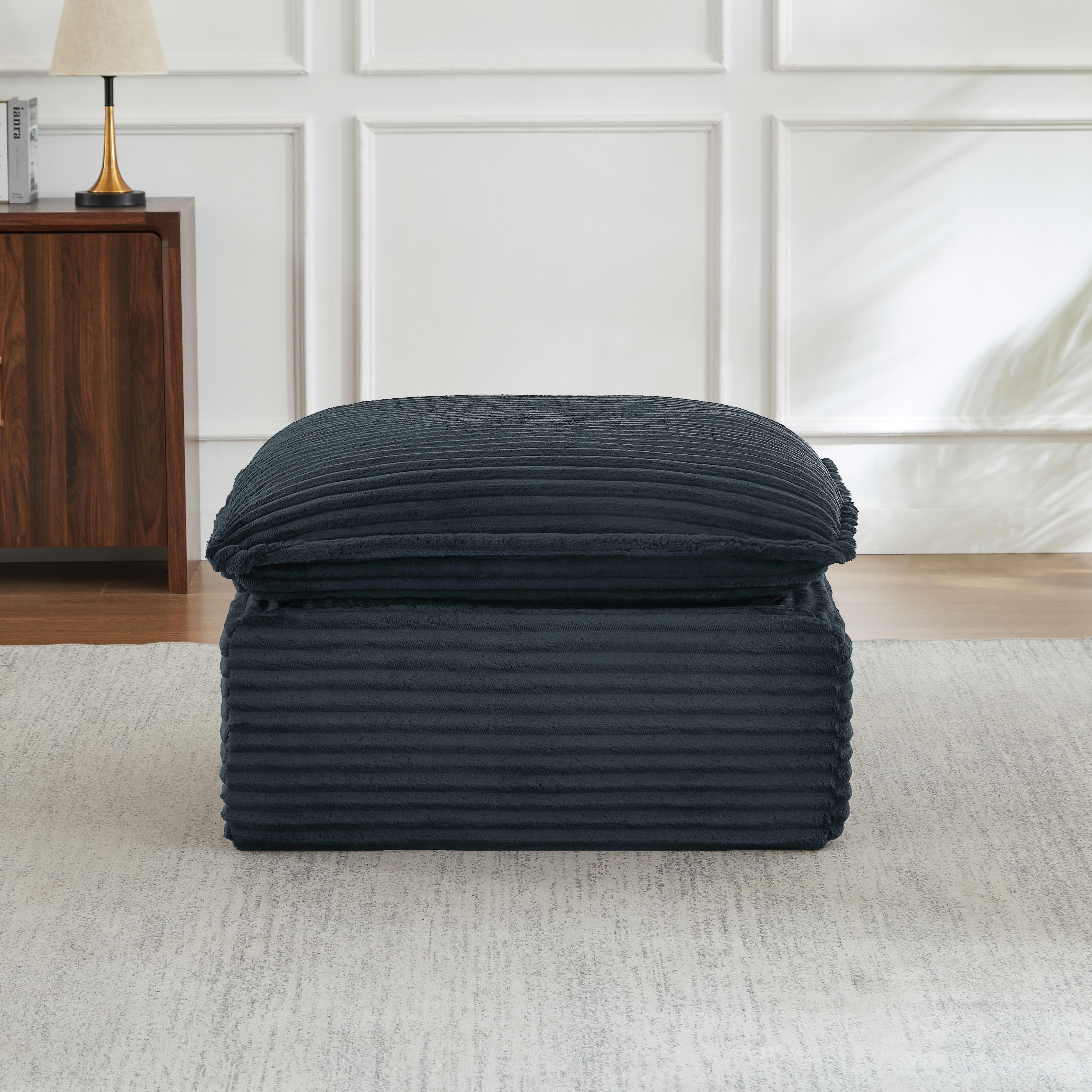 MAYEERTY Corduroy Boneless Ottoman, Soft Tufted Footrest for Living Room Cloud Sectional Couches, 30.7×15.7" Dark Gray