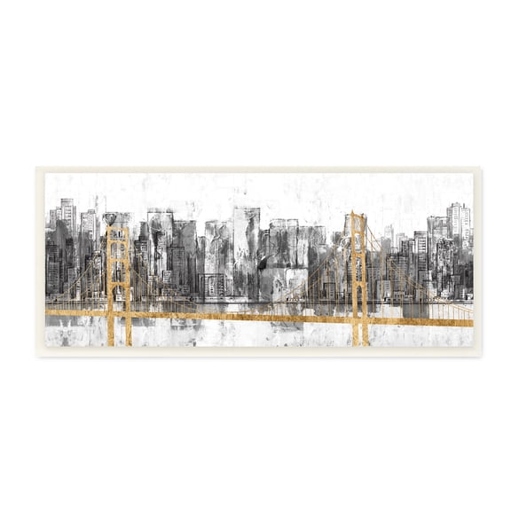 Stupell Industries Golden Bridge over Urban Distressed Cityscape Wall Plaque, 7 x 17, Design by Jennifer Goldberger
