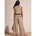 thumbnail image 6 of Women's Linen 2 Piece Outfits Sleeveless Ruffle Top Wide Leg Pants Summer Loungewear Beach Sets Khaki XL, 6 of 8
