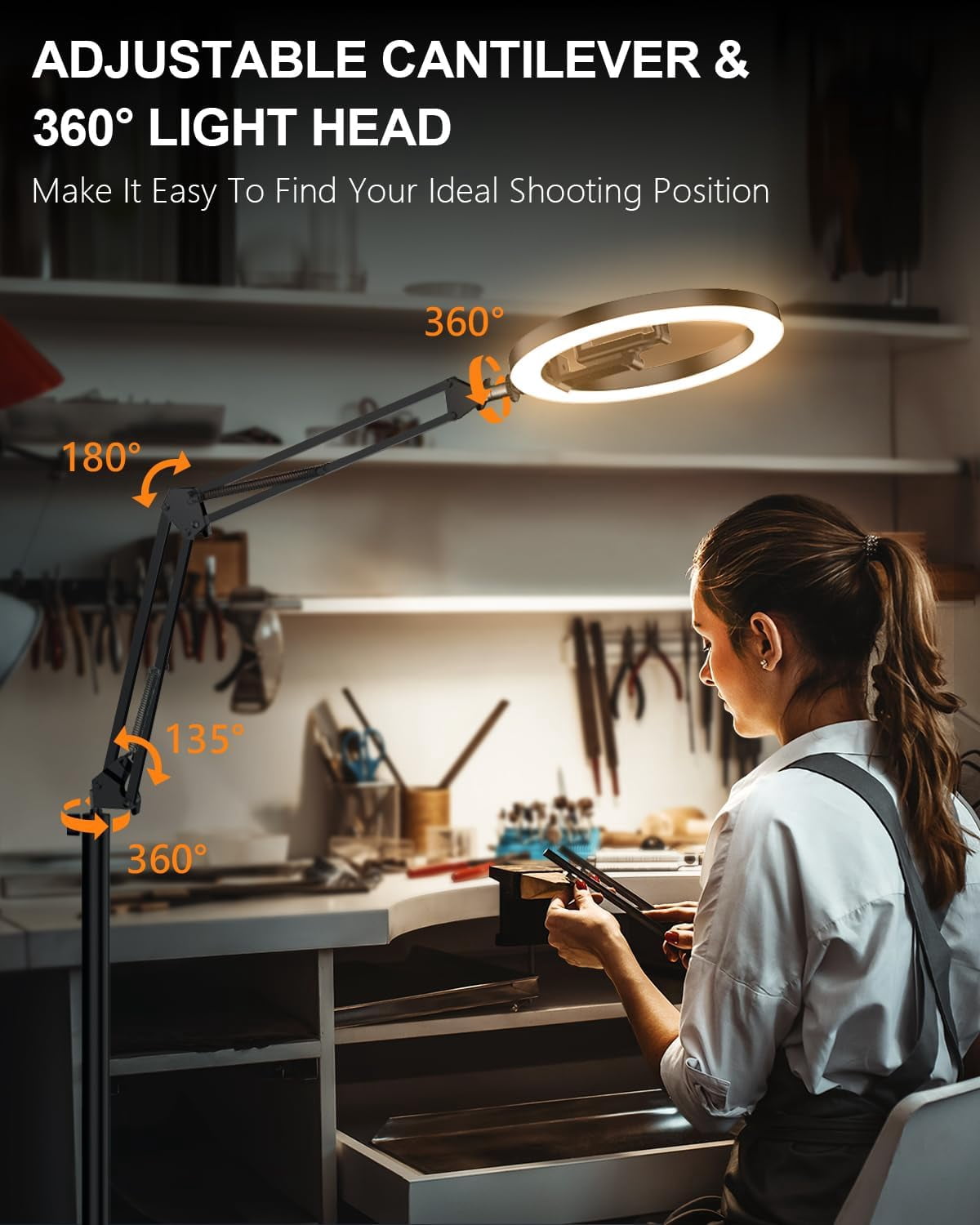 10" Light Tripod for iPhone Overhead Phone Mount Holder, Flexible Light with Stand - LED CRI >95 & Adjustable 70" Height, Phone Stand for Recording Video Camera Selfie Vlog TikTok YouTube