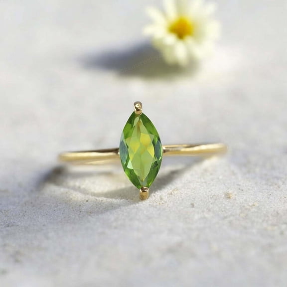 Marquise Cut Peridot Ring Yellow Gold Plated Promise Ring Vintage Solitaire Jewelry August Birthstone Statement Ring Gifts