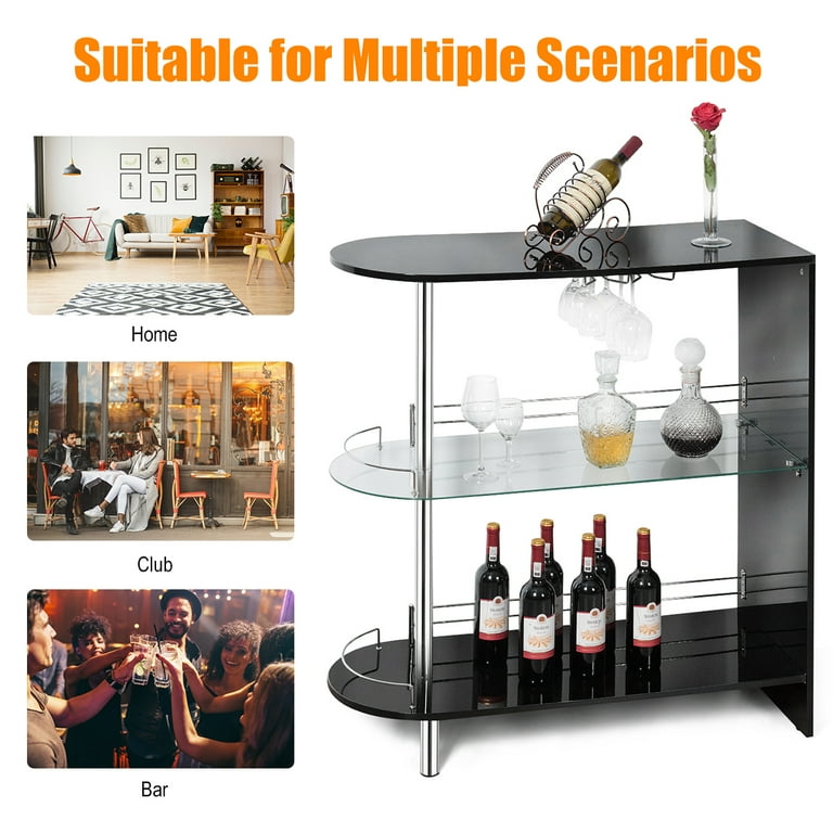 Black wine store glass shelf