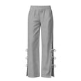 thumbnail image 4 of hoksml Women's Wide Leg Pants, Elastic Waist Casual Trousers with Side Slit and Bow Details, Loose Fit Pants for Summer Daily and Vacation Wear, 4 of 6