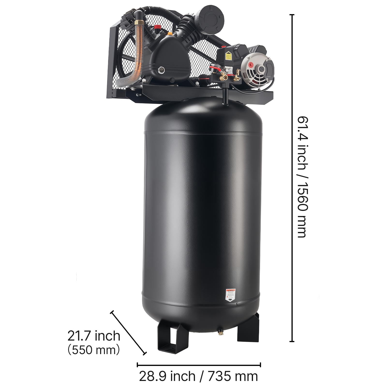 KFFKFF 80-Gallon Industrial Air Compressor, 5HP Motor, 10 SCFM at 90 PSI, Max Pressure 175 PSI, Oil-Lubricated Tank for Manufacturing and Large Workshops (230V, No Plug)
