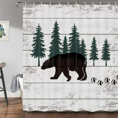 Bear Shower Curtain Rustic Forest, Cabin Themed Shower Curtain Hooks