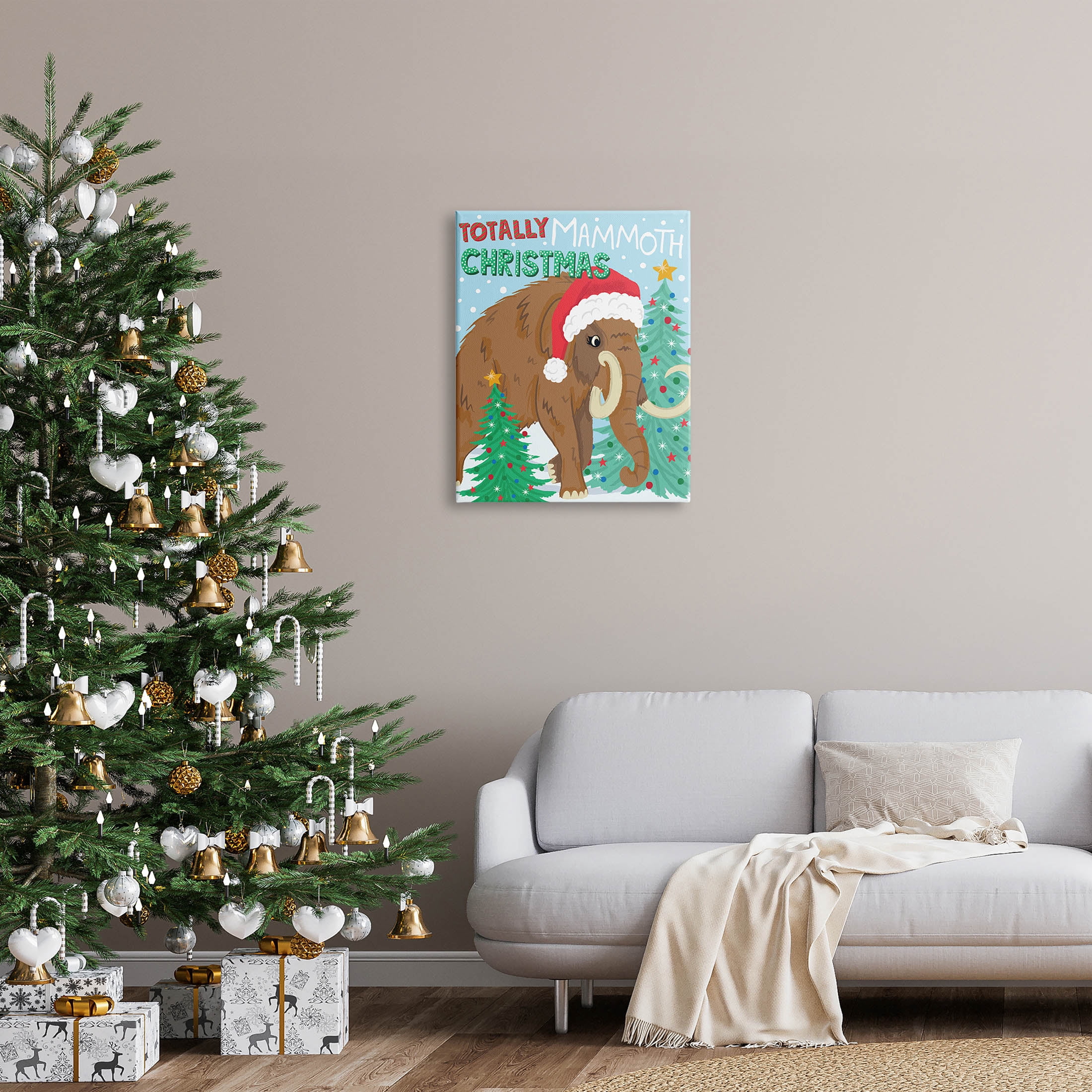 Totally Mammoth Christmas Scene Holiday Graphic Art Gallery Wrapped Canvas Print Wall Art