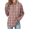 thumbnail image 2 of WTOBBY Women's Lightweight Long Sleeve Pullover with Pockets Preppy Graphic Hoodie, Raglan Sleeve Design with Retro Buttons, Plaid Pattern for Fashionable Casual Apparel,Pink XL, 2 of 5