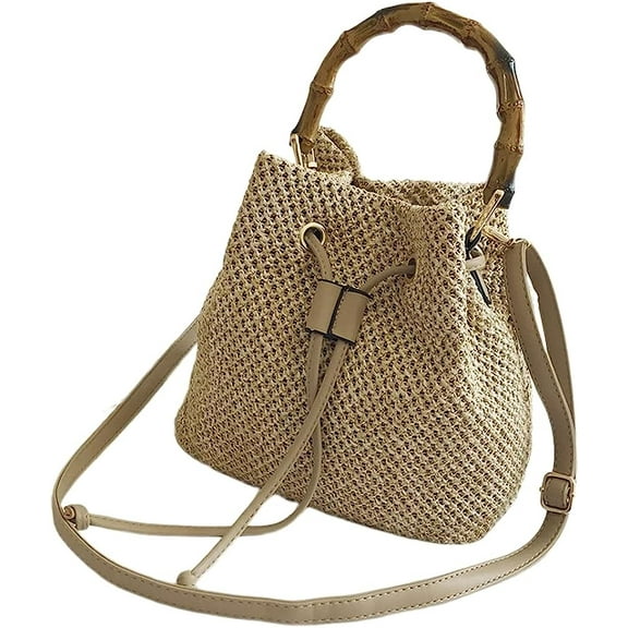 Kukuzhu Straw Hobo Bag for Women Woven Shoulder Crossbody Bag Bucket Handbag Totes Summer Purse Bamboo Handle