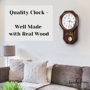 Pendulum Wall Clock - Decorative Wood Wall Clock with Pendulum - Schoolhouse Clock Regulator Design, Battery Operated & Silent, Wooden Pendulum Clock 18x11