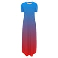 thumbnail image 4 of safuny Women's Trendy Long Maxi Dresses with Pocket Gradient Short Sleeve Round Neck Dress Comfy Leisure Retro relaxed Clothing Fashion Summer Red S, 4 of 5