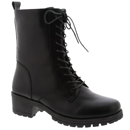 

SNJ New Women s Lug Sole Platform Combat Ankle Bootie Lace up Side Zipper Bootie