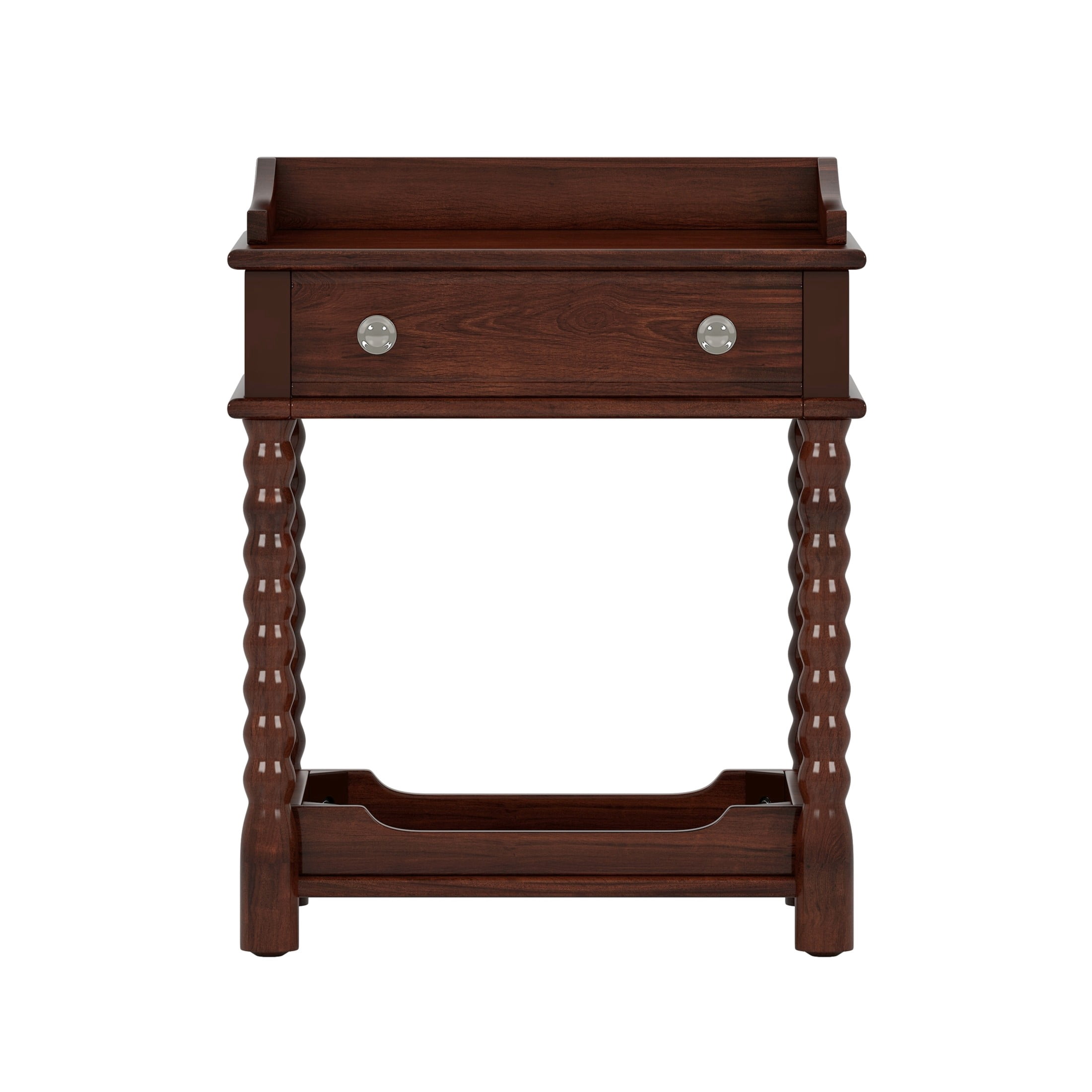 Noble House Retro Nightstand with Drawer and Open Shelf, Bedside Table with Turned Legs, Walnut