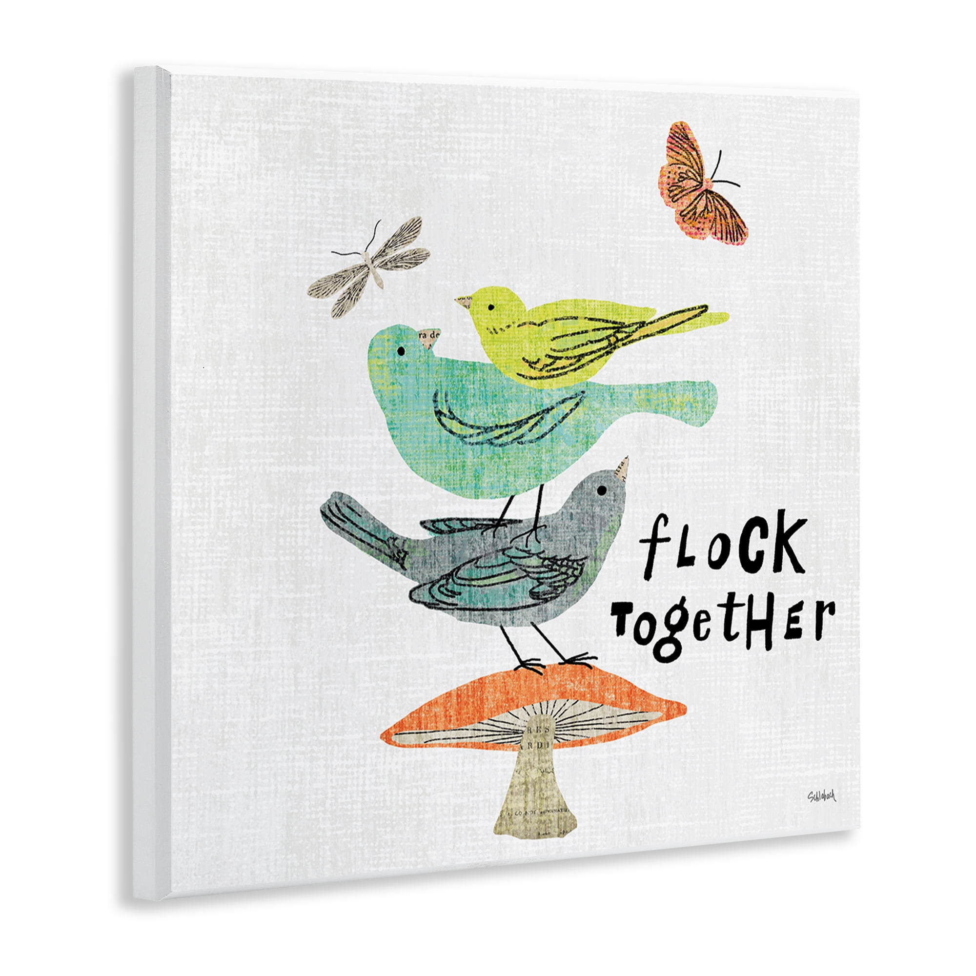 Stupell Industries Flock Together Birds Animals Painting Unframed Art Print Wall Art, 12 x 12