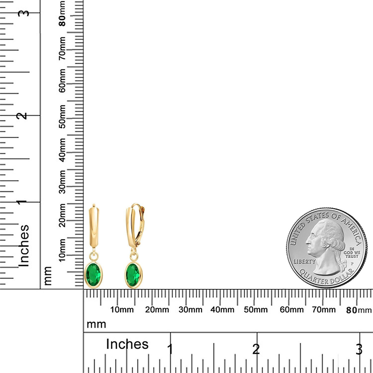 Gem Stone King 14K Yellow Gold Green Created Emerald Earrings for Women | 1.2 Cttw | Gemstone Birthstone | Oval 7X5MM | Fine Jewelry Gifts for Women Mom Wife Her