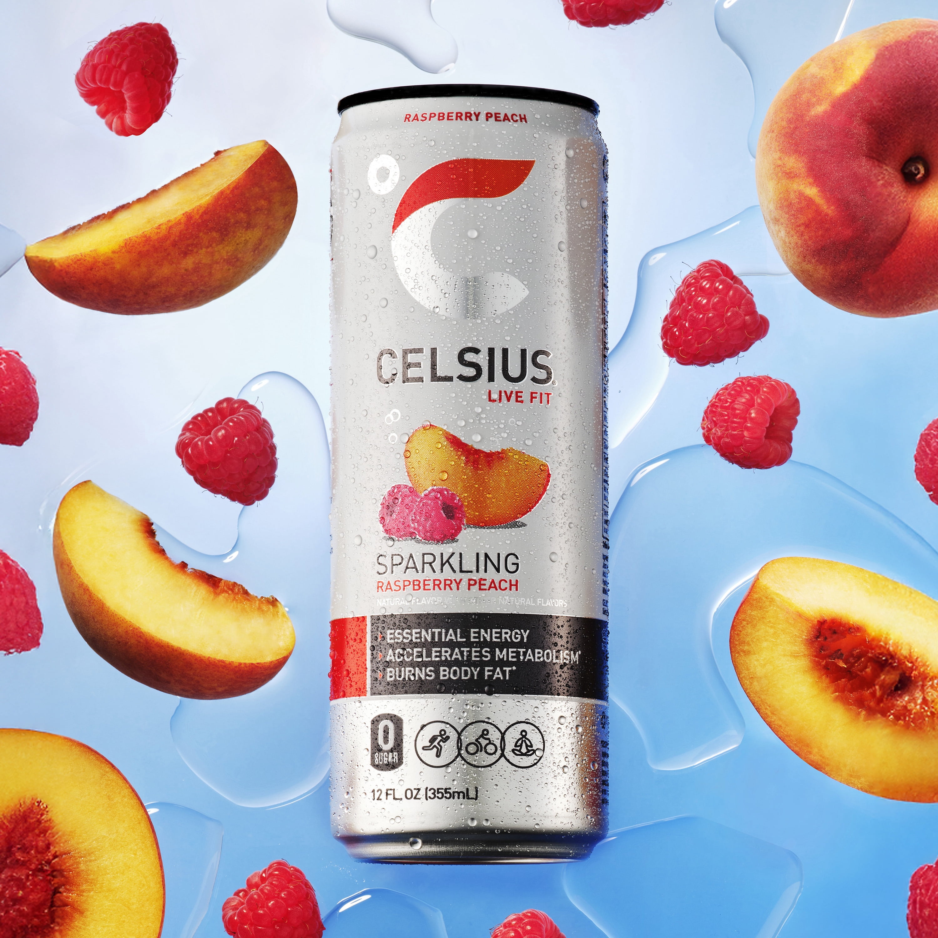 CELSIUS Sparkling Raspberry Peach, Functional Energy Drink 12 fl oz (Pack of 12)
