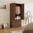 thumbnail image 2 of HOMCOM Wardrobe Closet with Hanging Rod, Clothes Storage Organizer, Walnut, 2 of 10