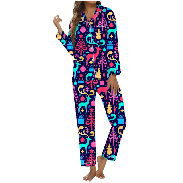 YTIANH Ensemble de Pyjama de Noël pour Femmes Motif Renne Manches Longues