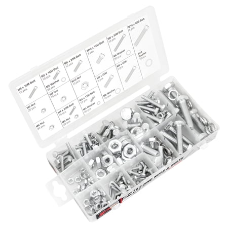 Performance Tool W5334 240pc Zinc Nuts & Bolts Assortment With Case