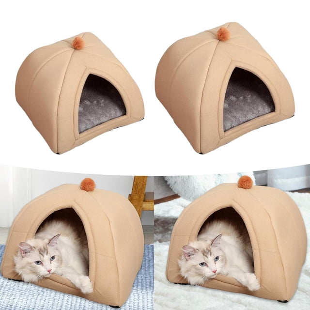 2 uds cueva de felpa cama para mascotas lavable autocalentamiento antideslizante inferior manta bola nido decorativo almohadilla lavable extraíble gato Pequeño Marrón Mediano Fernando peluche perros cama gato