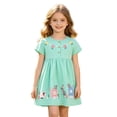 thumbnail image 5 of Tisuna Short Sleeve Dresses For Girls Toddler Animals Print Crew Neck Button Dress Breathable Soft Little Kids Summer Casual Dress Size 5 Years Mint Green, 5 of 9