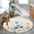 thumbnail image 4 of Blue Spring Floral Round Area Rug 4 FT, Non Slip Indoor Outdoor Rug, Summer Botanical Vintage Washable Circular Carpet Non-Shedding Floor Mat for Coffee Table Nursery Foyer Balcony, 4 of 9
