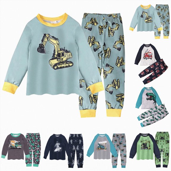 YDFCWXW Pajama Set 2 Pjs Set Cotton Sleepwear Long Sleeve Top with Bottom Elastic Waist Soft Breathable (Sky Blue, 5-6 Years)