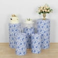 thumbnail image 5 of Efavormart Set of 5 White Blue Spandex Cylinder Plinth Display Box Stand Covers With Chinoiserie Floral Print, Stretchable Pedestal Pillar Prop Covers - 160GSM, 5 of 6