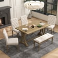 thumbnail image 2 of EUROCO  60"  6-Piece Dining Table Set,Dining Room Set with Table,Bench and  4 Cushioned Chairs,Solid Wood Rectangular Table and Chair Set, Kitchen Table Set, 2 of 10