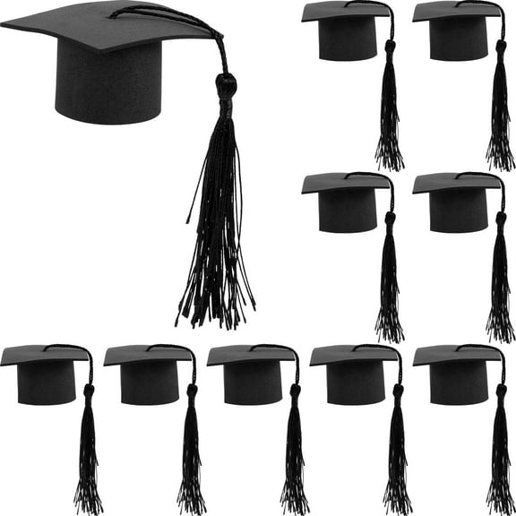 OFFIGAM 10Pcs Doctoral Cap Cake Ornament Black Graduation Cake Decor