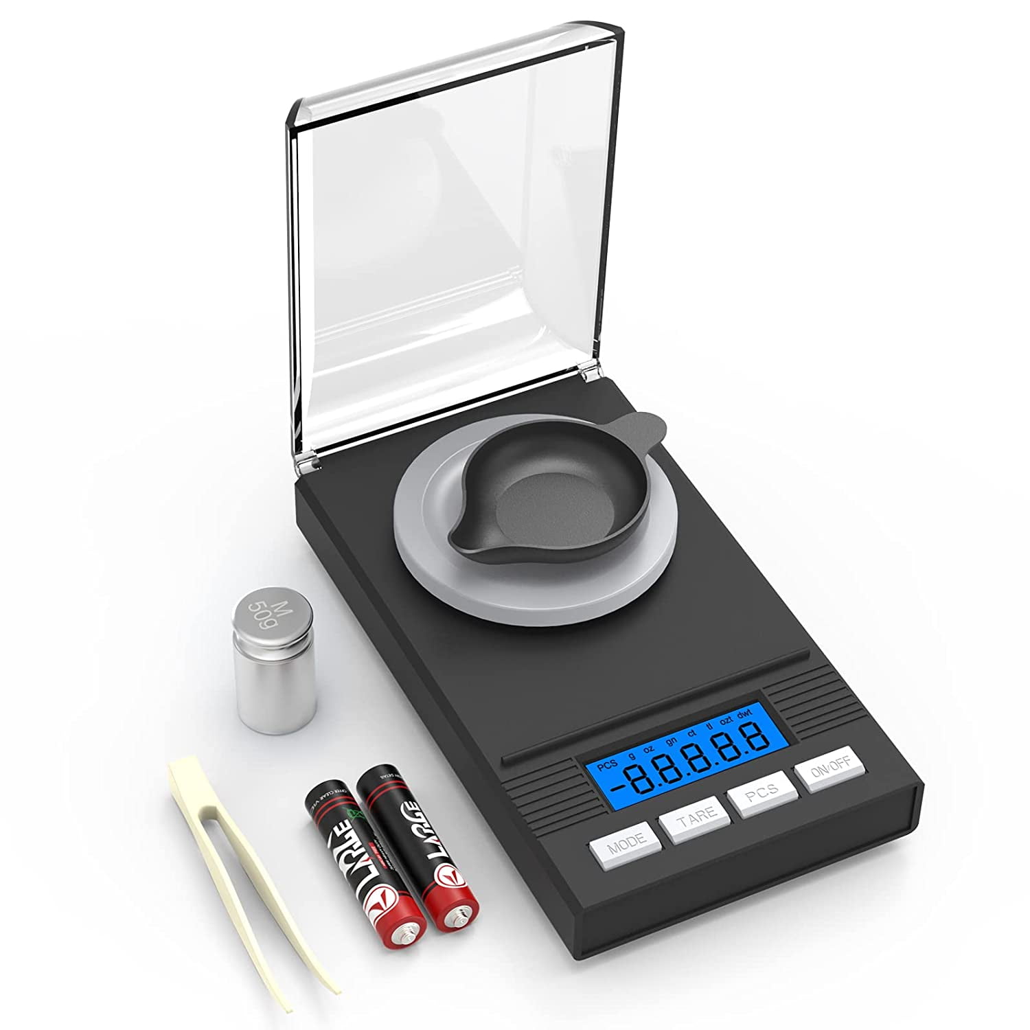Electronic Carat Scale High Professional Digital Milligram Scale 50g/0.001g  Mini Balance Powder Scale Jewelry Carat Scale Digital Weight with  Calibration Weight Tweezer and Weighing Pan 