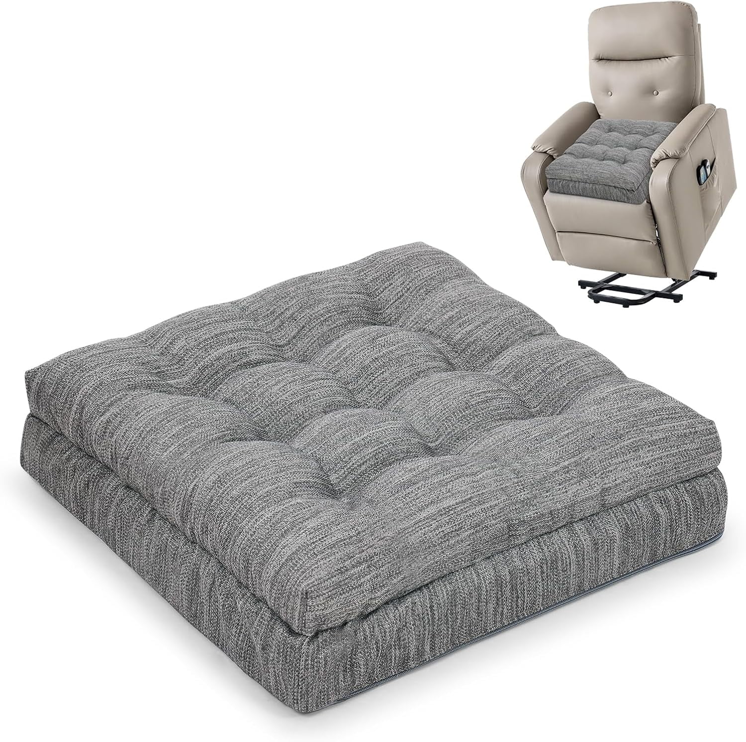 Memory Foam Recliner Cushion for Elderly, Patented Design Extra Large Seat Cushion, Dual-Layer Foam Chair Pad for Couch, Armchair, Wicker Chairs, Floor, 20 × 20 × 5in, Charcoal