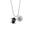 thumbnail image 2 of Delight Jewelry Silvertone Large Black Resin Skull with AB Crystals Silvertone Script Initial Disc - Q - Charm Necklace, 20"+3", 2 of 4
