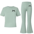 thumbnail image 4 of Amidoa Girls Summer 2 Piece Outfits Kids Print Short Sleeve and Pants Casual Clothing Sets Green Size 6, 4 of 7