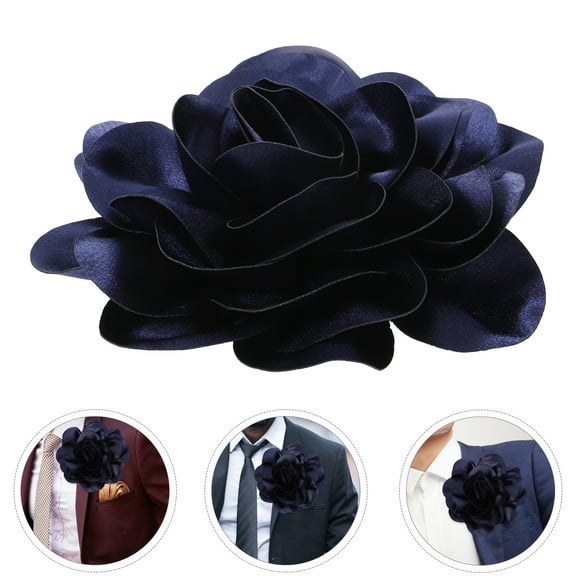 FRCOLOR Fabric Flower Brooch Pin in Dark Blue for Wedding Party Clothes Decoration