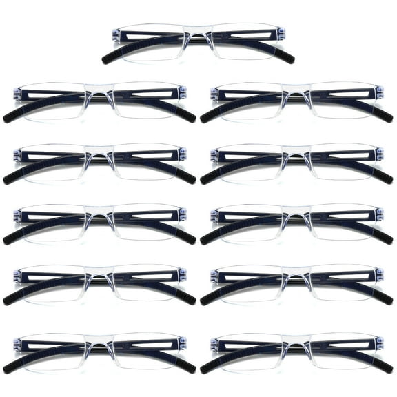 11 Pairs Men Women Rimless Reading Glasses Blue Light Blocking Unisex Reader  0.75