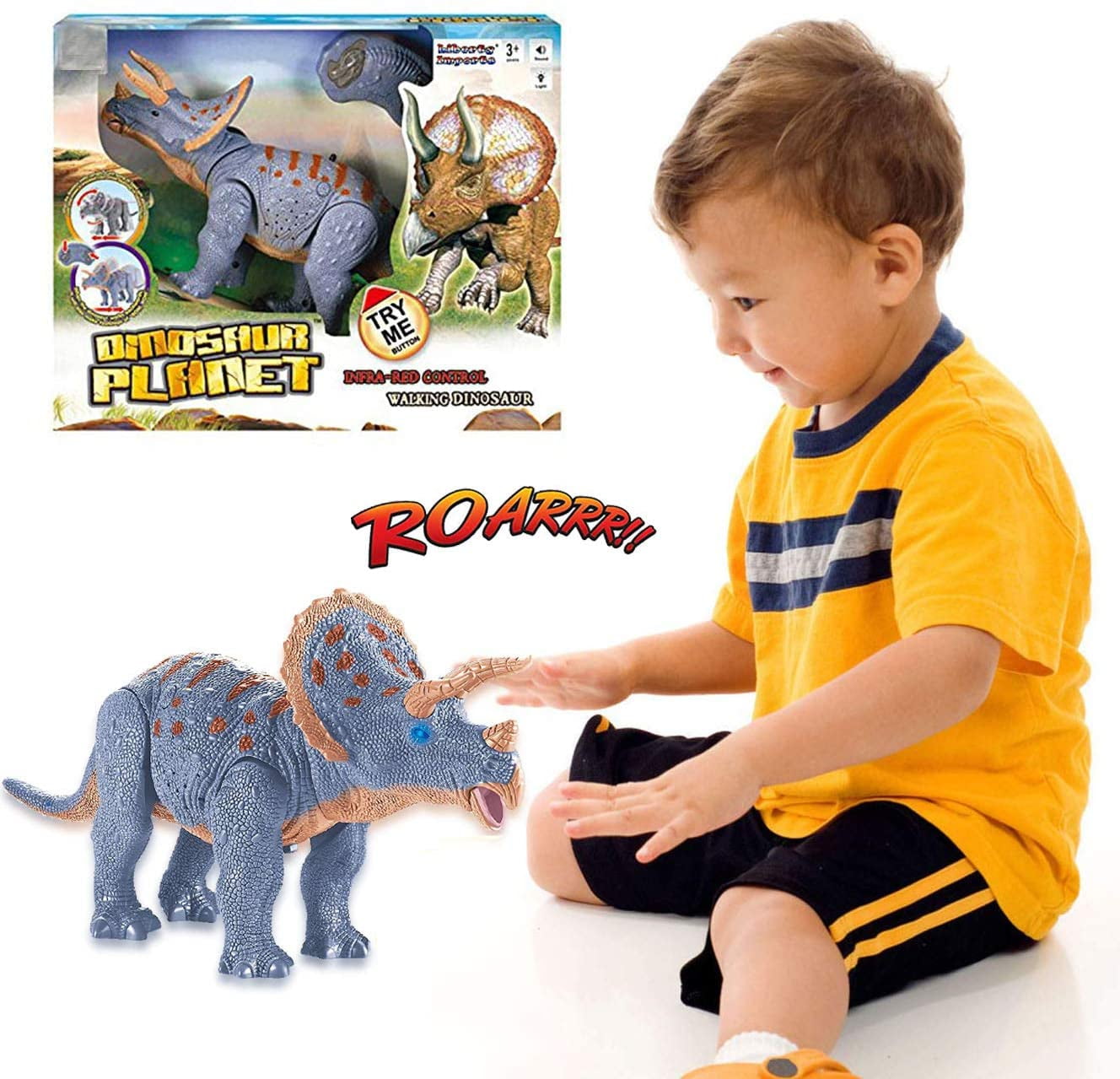 Contixo Remote Control Dinosaur Toy, Light Up Infrared RC Electronic Pet T-Rex  Dinosaur, Features Walking, Roaring, and Spraying, Gift for Boys 3+ - DB1 